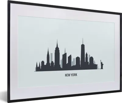 Produktbild von MuchoWow® MuchoWow® Gerahmtes Poster New York - Skyline - Schwarz - Weiß 60x40 cm - Poster mit zchwarzem Bilderrahmen - Schlafzimmer - Plakat in Rahmen - Drucken