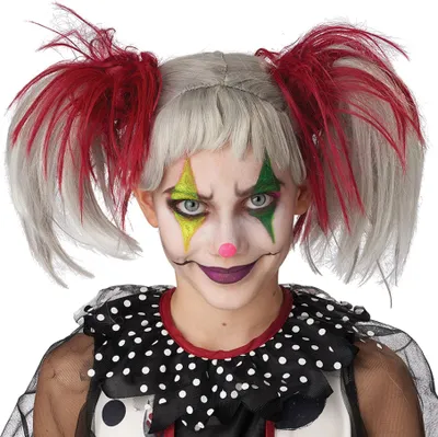 Produktbild von Halloween-Perücke für Kinder Clown weiss-rot - Einheitsgröße