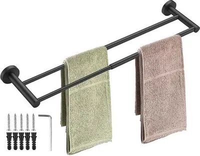 Produktbild von Ibenzoa® Verstellbarer Handtuchhalter – doppelte Stange 43–72 cm, Edelstahl 304 matt schwarz, Wand-Handtuchstange für Bad & Küche, inkl. Montagematerial