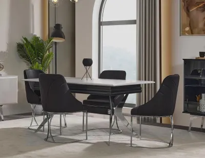 Produktbild von Essecke Esszimmer Esstisch Stühle Tisch Modern 7tlg Schwarz Ausziehbar