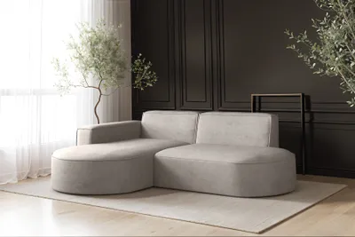 Image de Canapé d'angle Modena, canapé design en L, moderne et confortable tissu Salvador beige gauche