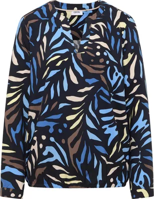 Produktbild von CECIL Gemusterte Damen Bluse Langarm Viskose universal blue mit Blättermuster