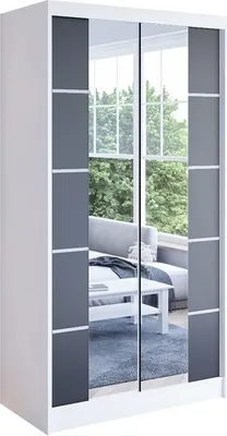 Produktbild von Easy4You N5 100 cm Weiß/Schwarz Schiebetüren Kleiderschrank 100x200x58 cm mit Spiegel - Schlafzimmermöbel, Aufbewahrung - Mehrzweckschrank