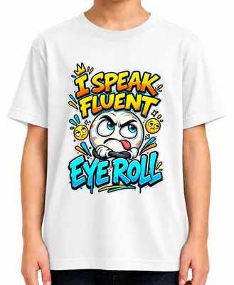 Produktbild von I Speak Fluent Eye Roll Emoji Sarkasmus Humor Lustig Augenrollen Kinder T-Shirt, Weiß, 104