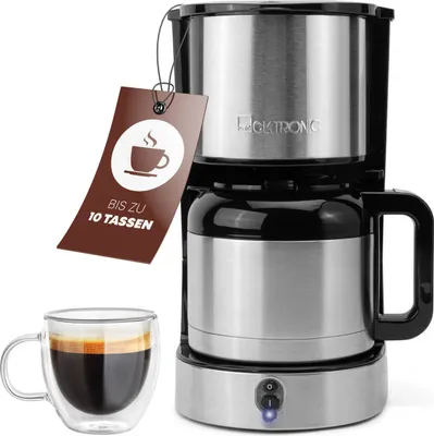 Produktbild von Clatronic Kaffeemaschine mit Thermoskanne für 8–10 Tassen Kaffee (ca. 1,2L) | Filterkaffeemaschine Edelstahl | doppelwandige Thermoskanne | kein Temperaturverlust | Kaffeemaschine 800W | KA 3805