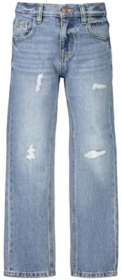 Zdjęcie produktu dla Dziecięskie jeansy regular fit w kolorze niebieskim, z elastycznym pasem i efektem używanego materiału
