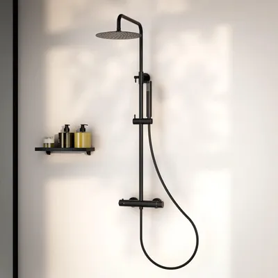 Produktbild von Mirlux Regenduschset – Regendusche mit Thermostatmischer und Handbrause – Schwarz