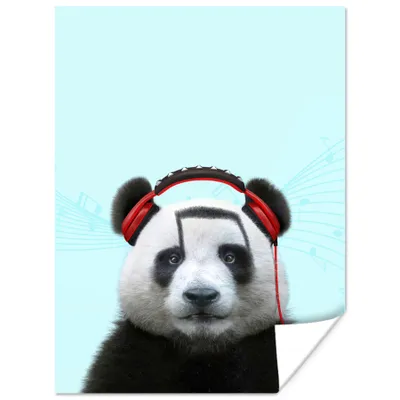 Produktbild von MuchoWow® Poster Panda - Kopfhörer - Tier - Musiknoten - Rot 120x160 cm - Wandbilder