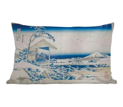Produktbild von MuchoWow® Zierkissen Sofakissen Wohnzimmer Dekokissen 60x40 cm Verschneiter Morgen in Koishikawa - Gemälde von Katsushika Hokusai - Kopfkissen - Polster mit Foto