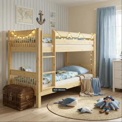 Produktbild von Kinderstockbett aus Massivholz mit wählbarem Zubehör, Liegefläche 90x200 V-60.12-09Ni70Rollrost inkl.