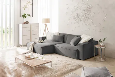 Produktbild von KAWOLA Sofa SAMU Ecksofa Feincord anthrazit Recamiere links