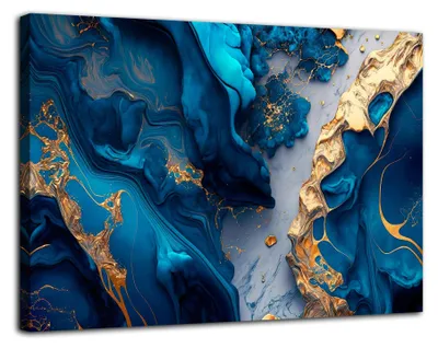 Obrázek produktu pro Obraz na plátně Mramor Modrá Zlatá 120x80 cm Dřevěný Rám