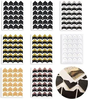 Image de Coins adhésifs pour photos, 192 pièces, noirs, pour le scrapbooking