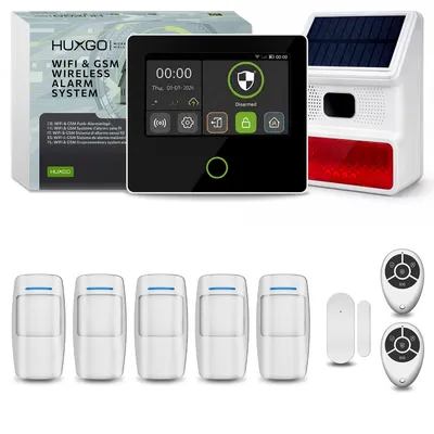 Produktbild von HUXGO Funk Alarmanlage Set WLAN & GSM 4G für Haus mit Sirene 5x Bewegungsmelder 1x Tür- & Fenstersensoren, HXA502 B