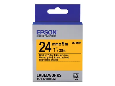 Produktbild von Epson Etikettenkassette LK-6YBP - Pastell - schwarz auf gelb - 24mmx9m, Schwarz auf gelb, Japan, LabelWorks LW-1000P LabelWorks LW-600P LabelWorks LW-700 LabelWorks LW-900P, 2,4 cm, 9 m, 1 Stück(e)