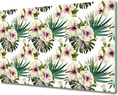 Produktbild von Glas Schneidebrett Herdabdeckplatten Schneideplatten - 80x52 cm - Hibiskus Blumen