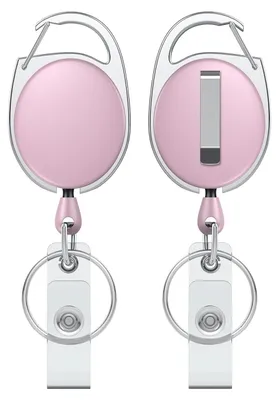 Image de Porte-badge rétractable - Cordon nylon 61 cm - Lot de 2 - Rose - Pour sac, sac à dos et clés