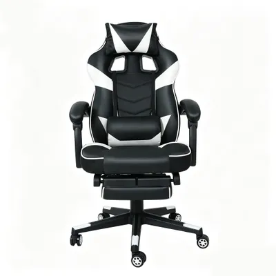 Produktbild von Puluomis Gaming Stuhl mit Fußstütze, Bürostuhl Chefsessel Schreibtischstuhl ergonomisch Sportsitz Gamingstuhl Höhenverstellbarer Drehstuhl weiß