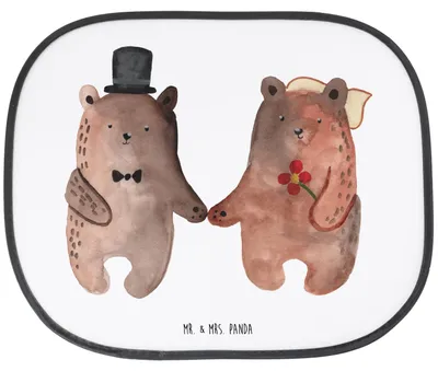 Produktbild von Mr. & Mrs. Panda Sonnenschutz Autoscheibe Bär Heirat - Weiß - Geschenk, Sonnenblende Auto, fenster, saugnapf, Verheiratet Heirate Hochzeit Hochzeitsgeschenk Hochzeitspaar