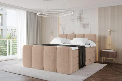 Produktbild von ALTDECOR Boxspringbett mit Fußteil - NINA-Z KING - 180x200 Dunkelbeige Aragon- Komplett-Set mit H3 und H4 Matratzen und Topper, Polsterbett mit Bettkästen, Lattenrost, Bett mit Stauraum, Doppelbett, Boxbett