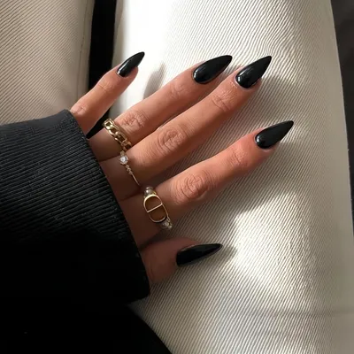 Image de Ongles artificiels adhésifs, forme amande, couleur noire, gel, boîte de 24 pièces