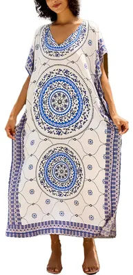 Produktbild von Sommerlicher Kaftan-Maxikleid für Damen, Strandkleid mit V-Ausschnitt