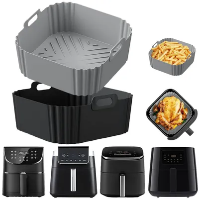 Produktbild von 2 Stück Silikonform Heißluftfritteuse Zubehör 4,7L-6,5L Grau/Schwarz