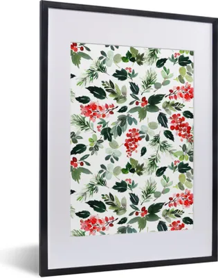 Produktbild von MuchoWow® Gerahmtes Poster Pflanzen - Beeren - Muster 30x40 cm - Poster mit Schwarzem Bilderrahmen Wandposter Rahmen Foto Bilder - Wandposter Schlafzimmer
