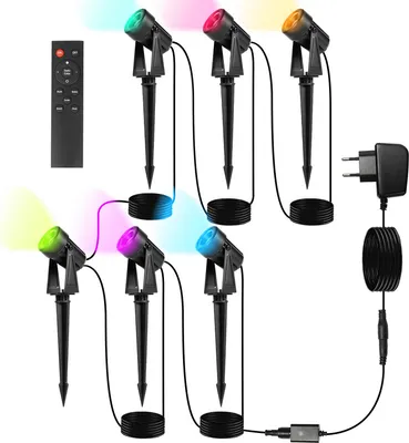 Obrázek produktu pro Jopassy LED zahradní reflektor se zemním hrotem sada 6, zahradní světlo zahradní osvětlení se zástrčkou Vodotěsné IP65 RGB