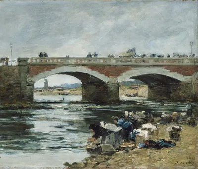 Produktbild von Legendarte - Kunstdruck auf Leinwand - Lavandières Près D'Un Pont Eugène Boudin - Wanddeko, Canvas cm. 50x70