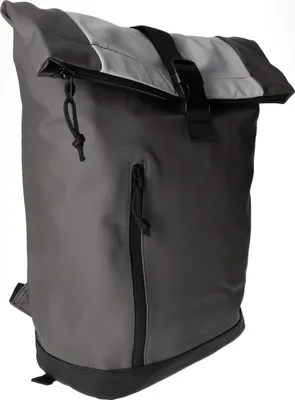 Produktbild von Rolltop Rucksack BKR-113 Schwarz glattes Kunstleder 40x55x12 cm gepolsterte Gurte mit Reißverschluss