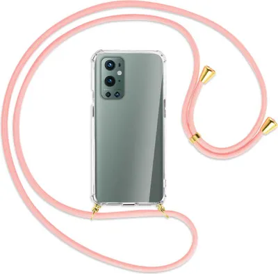 Produktbild von Handykette Backcover-Schutzhülle mit Band (Metall goldfarben) für OnePlus 9 Pro - rosa