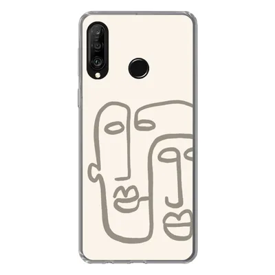Produktbild von MuchoWow® Handyhülle Schutzhülle Hülle für Huawei P30 Lite Gesicht - Abstrakt - Strichzeichnung Silikon Softcase Handy Hülle - Handyhülle