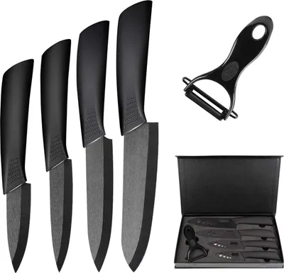 Produktbild von Keramisches Messerset mit 4 Messern und Schälmesser - Küchenmesserset für Fleisch, Obst und Gemüse