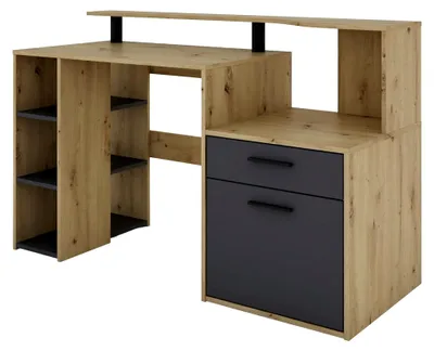 Produktbild von Schreibtisch Louis in Artisan Eiche-Optik und Anthrazit mit viel Stauraum