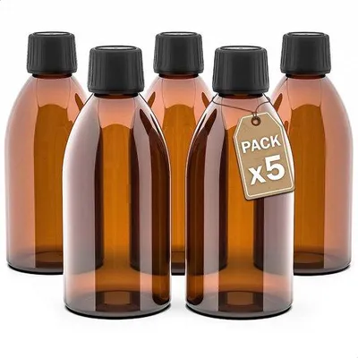 Obrázek produktu pro 5 kusů hnědých skleněných lahví, 250 ml, se šroubovacím uzávěrem, k opakovanému plnění