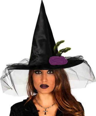 Produktbild von Hexe Halloween Hut Mysteriöser Schleier Eleganter Kopfschmuck Für Magische Abende Mit Glamour Zubehör Ideal Für Halloween Feier, Farbe: Schwarz