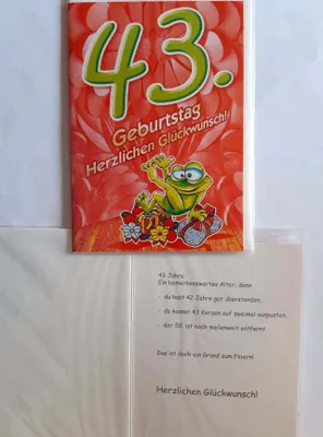 Produktbild von 1 Glückwunschkarte, 43. Geburtstag, Doppelkarte m. Umschlag, Frosch Geschenke