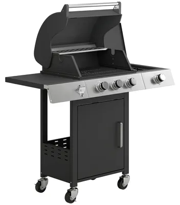 Produktbild von Gasgrill 10,5 KW 3+1 Brenner BBQ Grillwagen Edelstahl inkl Seitenbrenner Flaschenöffner Thermometer Gusseisen-Grillrost