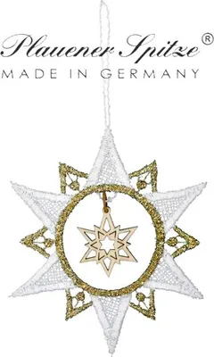 Produktbild von Baumbehang Stern 14 cm, 6 Stück, Spitze gepaart mit echter erzgebirgischer Holzkunst, Stern