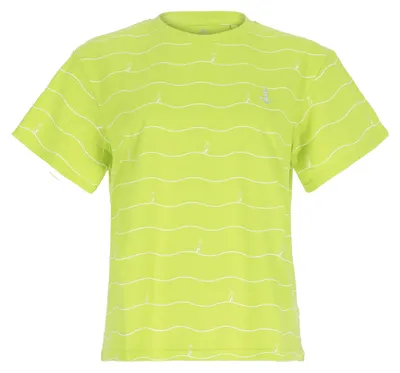 Produktbild von Leitfeuer Damen T-Shirt Oversized mit All-over-Print Wellenmuster Maritim - Kurzarm-Shirt aus Baumwolle in Lime Größe XL