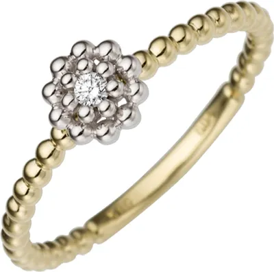 Produktbild von Ring Damenring Blume mit einem Diamant Brillanten 585 Gold Gelbgold Weißgold Innenumfang 52mm  Ø16.6mm