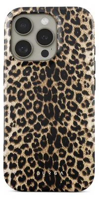 A close-up view of a leopard print phone case.