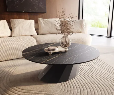 Produktbild von DELIFE Couchtisch Edge Rund 100x100 cm Keramik Laminam® Noir Desir Braun Parabi Metall Schwarz