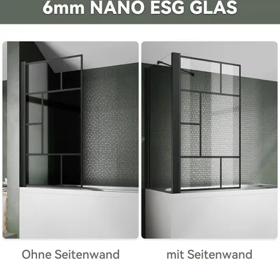 Zdjęcie produktu dla SONNI przystawka do wanny 80x140cm kabina prysznicowa do wanny składana, prysznicowa, szkło NANO ESG