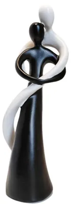 Paar knuffelnde Figuren, abstrakte Kunstskulptur, Polyharz, 25 cm, Schwarz+Weiß