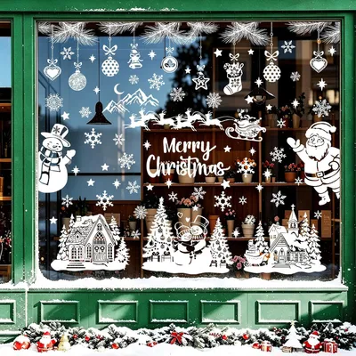 Imagen del producto de Calcomanías para ventanas, tema navideño, reutilizables, 30 x 20 cm, juego de 9 unidades, motivos de invierno para decoración