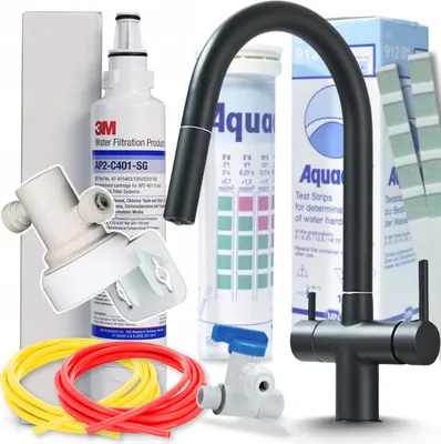 Immagine prodotto di Rubinetto da cucina a 3 vie Ari Slender, miscelatore con doccetta estraibile, canna girevole 360 gradi, nero opaco, per filtro acqua