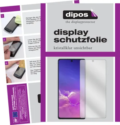 A collage of images showing instructions for applying a screen protector and a product shot of the screen protector next to a phone.