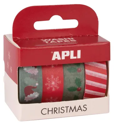 Produktbild von APLI 19838 Deko-Klebeband, Washi Tape, Weihnachtsmuster und Farben, 4 Rollen, 15